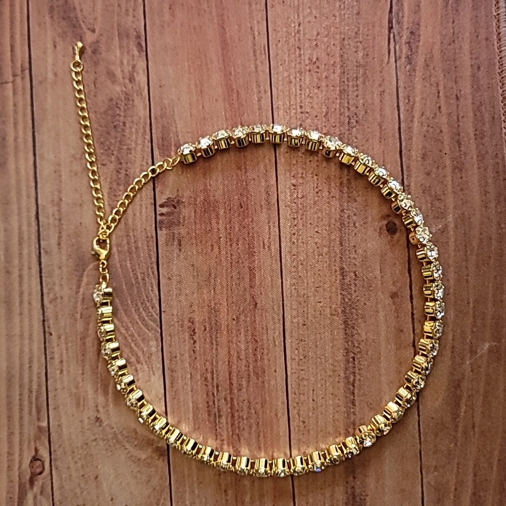 Gold Tone Women's Full Rhinestone Costume Jewelry Choker Necklace - Picture 3 of 8
